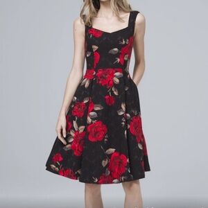 Elegant Black and Red Floral Dress
